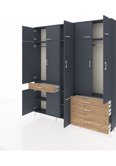 Arges Dolap 8 Raflı 4 Çekmeceli 3 Askılı 220x30x243 Antrasit-antrasit/çam Antrasıt/atlas Çam Arges Dolap 8 Raflı 4 Çekmeceli 3 Askılı 220x30x243 Antrasit-antrasit/çam Antrasıt/atlas Çam