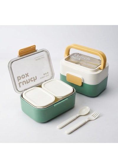 Lexroo Deconox Paslanmaz Çelik Hazneli Kulplu Yemek Kabı 1010 Ml, Bölmeli Lunch Box Seti Çok Renkli