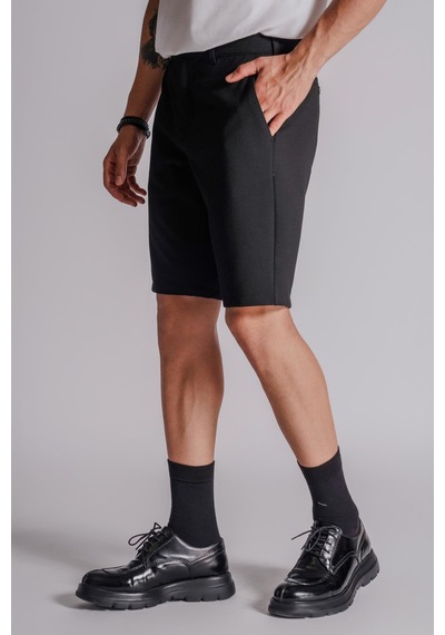 Braccas Erkek Yandan Cepli Klasik Bel Slim Fit Chino Şort Siyah Siyah