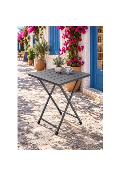 Katlanır Metal Balkon Bahçe Bistro Masa 50x50 Cm Kare Masa 75 Cm Füme 1649