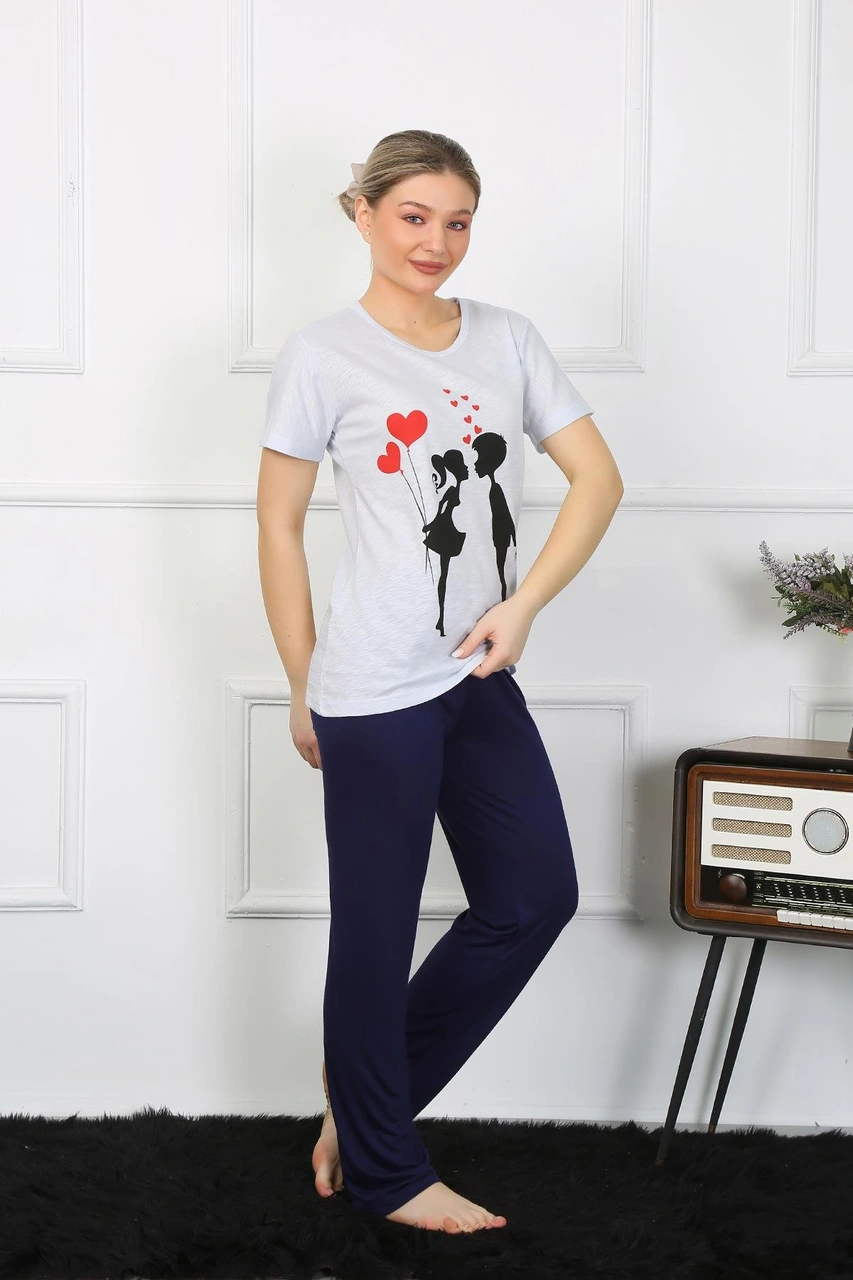Akbeniz Kadın Kısa Kol Penye Pijama Takımı 4208 Buz Mavisi
