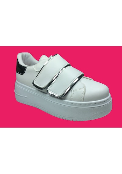 Womenly Moda 2001 Beyaz Cırtlı Kadın Sneaker Spor Ayakkabı Beyaz