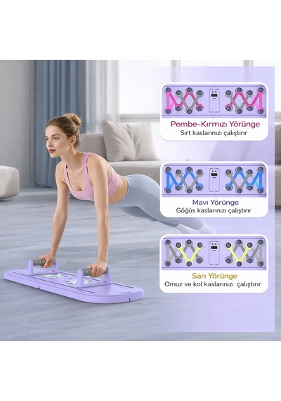 Zamanlayıcılı Akıllı Pilates Tahtası - Çok Fonksiyonlu Ev Tipi Full Body Fitness Ve Şınav Seti Mor