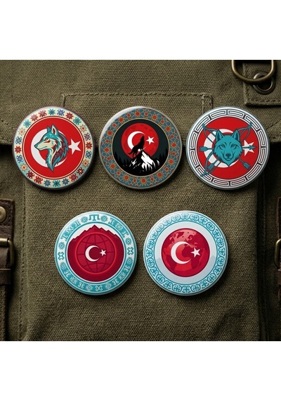 Fikart Şanlı Türk Bayrağı Ve Vatansever Özel Koleksiyonu 5'li Paket 58mm Buton Rozeti Seti Çok Renkli