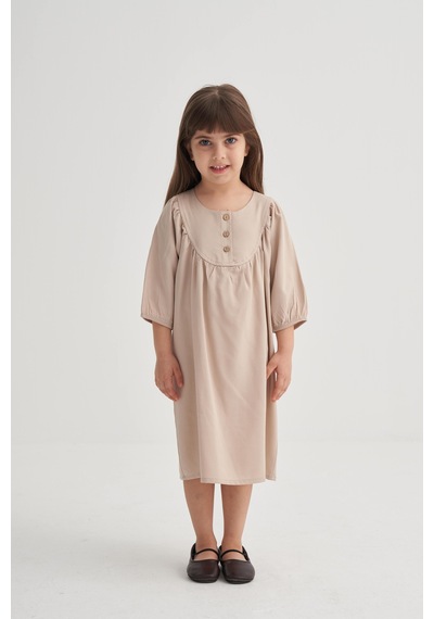 Cigit Tencel Robalı Elbise 2-7 Yaş Bej Bej