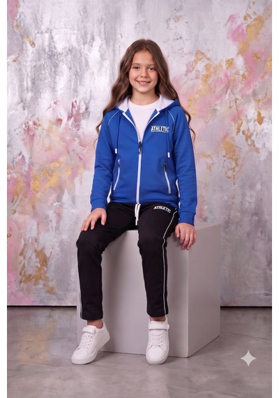 Pina Kids Kız Çocuk Atheletic Reglan Kol Kapüşonlu Düz Paça Dalgıç Kumaş Eşofman Takımı Esf7018 mavi Pina Kids Kız Çocuk Atheletic Reglan Kol Kapüşonlu Düz Paça Dalgıç Kumaş Eşofman Takımı Esf7018 mavi