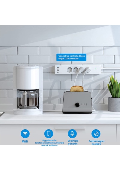 Meross Wi-Fi Uzaktan Kontrollü Akım Korumalı 4 USB Girişli Akıllı 4lü Priz