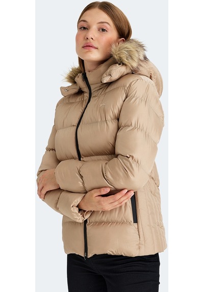Slazenger GUEST Kadın Kapüşonlu Şişme Vizon Mont & Kaban