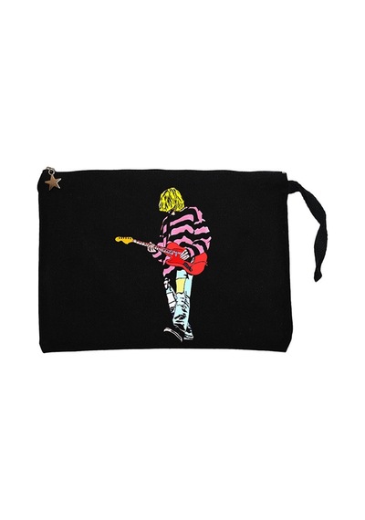 Nirvana Kurt Cobain Siluet Siyah Clutch Cüzdan / El Çantası Siyah
