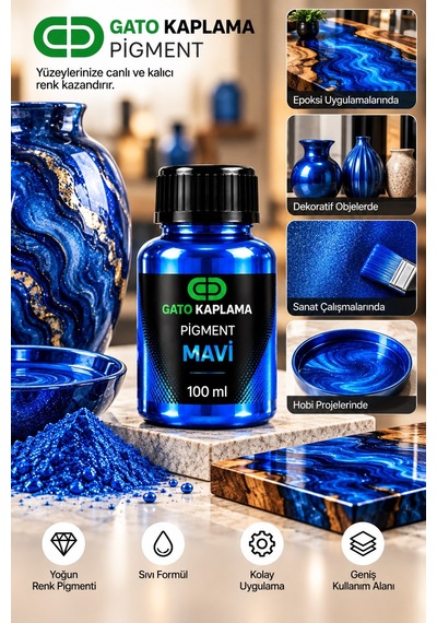 Gato Kaplama Solvent Bazlı Transparan Sıvı Pigment Boya 100 Ml Mavi Yüzey Kaplama Renklendirici