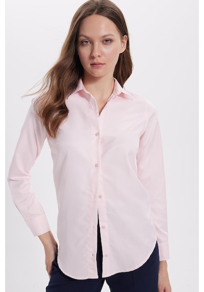Tudors Kadın Slim Fit Dar Kesim Vücuda Oturan Uzun Kollu Pembe Basic Gömlek-38820 Pembe