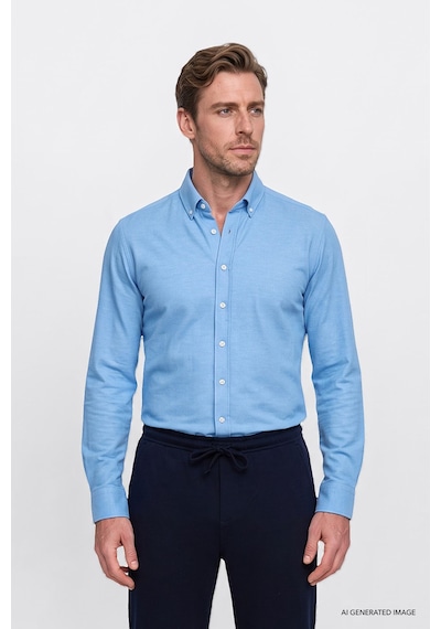 AC&Co / Altınyıldız Classics Tailored Slim Fit Dar Kesim Düğmeli Yaka Oxford Erkek Gömlek Mavi