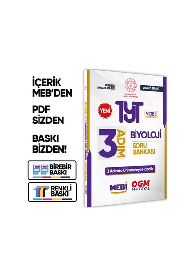 2026 TYT Mebi-ogm 3 Adım Biyoloji Soru Bankası Renkli A4 Boyut Video Çözümlü Baskı Ücreti