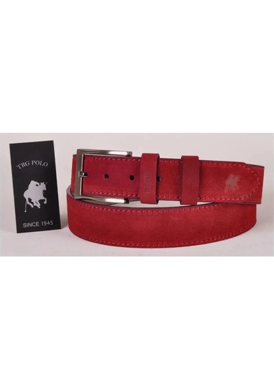 Trg Polo 4,5 Cm Kırmızı Hakiki Nubuk Deri Kemer -0159 Kırmızı