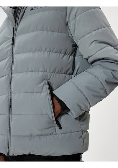 Koton Şişme Mont Slim Fit Fermuarlı Slogan Baskılı Gri 5wam20093hw Gri