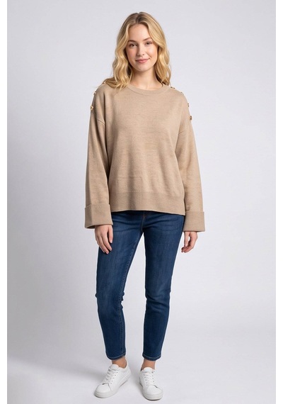 Fashion Friends Düğme Detaylı Bej Kadın Kazak 26k0039k1