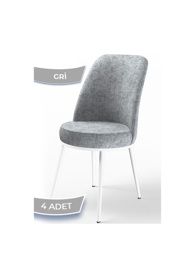 Canisa Concept Dexa Serisi, Üst Kalite Yemek Odası Sandalyesi, Metal Beyaz Iskeletli, 4 Adet Gri Sandalye Grı Metal