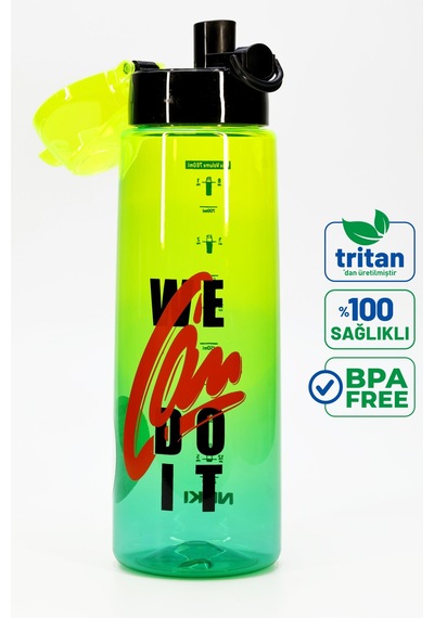 Su Matarası Tritan Geniş Ağız Su Şişesi Grafiti Spor Matarası Suluğu Bpasız 800 Ml Yeşil 0104