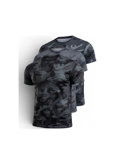 Serablanka 3'lü Erkek Nem Emici Hızlı Kuruma Atletik Teknik Kamuflaj Desenli Spor T-shirt Siyah-füme-lacivert