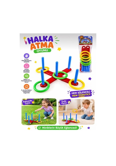 Renkli Halkalı Hedef Oyunu Eğlenceli Dikkat Ve Odaklanma Geliştirici Montessori Halka Atma Oyuncağı
