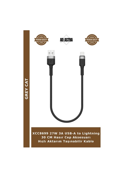 Xcc8699 27w 3a Usb-a To Lightning 30 Cm Hasır Cep Aksesuarı Hızlı Aktarım Taşınabilir Kablo