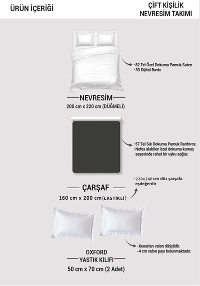 %100 Pamuk Saten Çift Kişilik Nevresim Takımı Catsy, Monohome38878 Nocolor-3594f85a