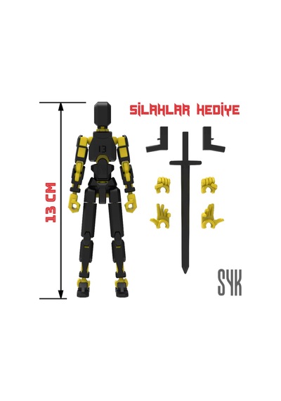 Robot 13 Dummy Siyah Sarı Tüm Eklemleri Hareketli Aksiyon Figürü Oyuncak