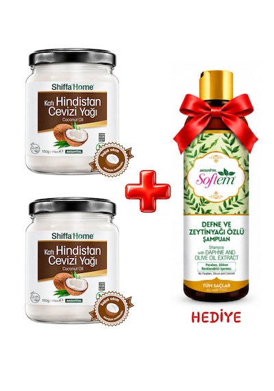2 Adet Hindistan Cevizi Yağı 170ml Defne Ve Zeytin Yağı Özlü Şampuan 400ml Hediye 700 ML