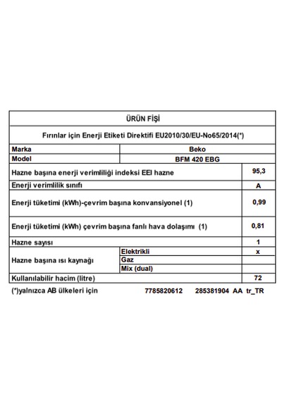 Beko BFM 420 EBG 72 L Ocaklı Fırın