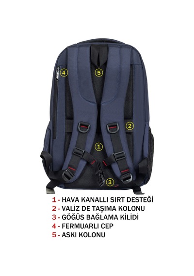 Case Club Dada 13 Günlük Okul Sırt Çantası Ortopedik 15.6 İnç Usb Girişli Lacivert