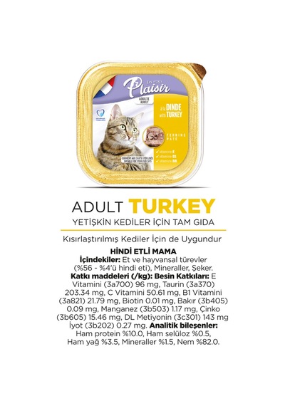 Plaisir Hindi Etli Pate Yetişkin Kedi Yaş Maması 12 x 100 G