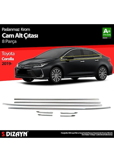 S-Dizayn  Toyota Corolla Uyumlu Krom Cam Çıtası 8 Prç. 2019 ve Üzeri