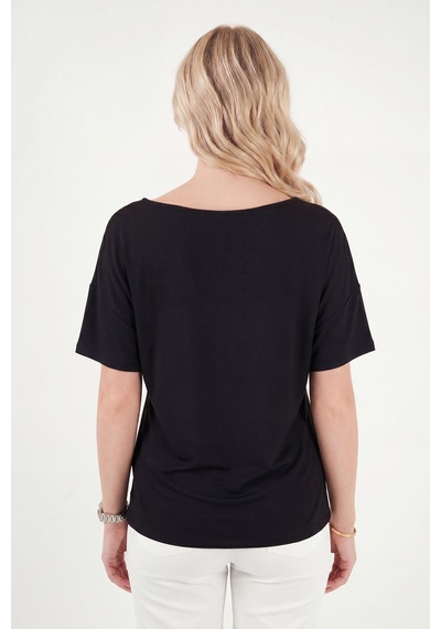 Lela Standart Fit Drape Detaylı Yarasa Kol T Shirt Bayan T Shirt 5866962 Siyah