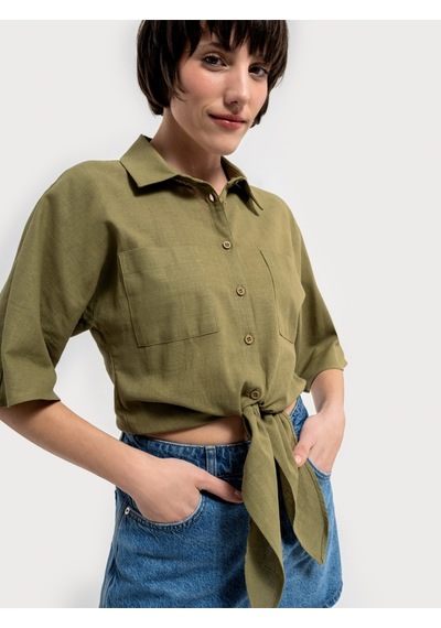 Regular Fit Kadın Gömlek K.kol Haki