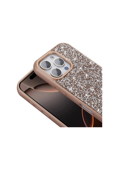 Goocamp Apple iPhone Uyumlu 16 Pro Max Kılıf Parlak Taşlı Tasarım Pırlanta Kapak - Siyah Siyah