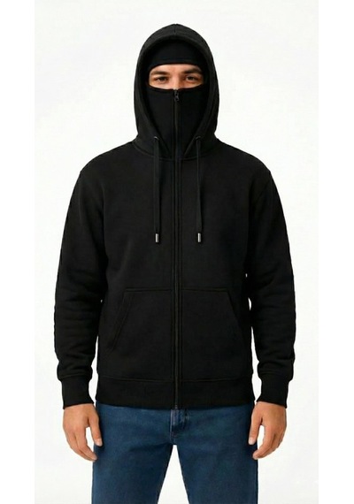 Veraura Lifestyle Samuray Ninja Çift Kapüşonlu Zıp Fermuarlı Kanguru Cepli Tam Fermuarlı Hoodie Sweatshirt - Siyah