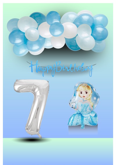 7 Yaş Frozen Tema Prenses Folyo Balon Mavi Beyaz Balon Gümüş Rakam Mavi Banner Doğum Günü Seti Çok Renkli