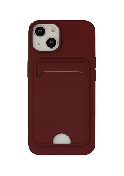iPhone Uyumlu 14 Plus Kılıf Kelvin Kartvizitli Silikon - Bordo Düz Renkli