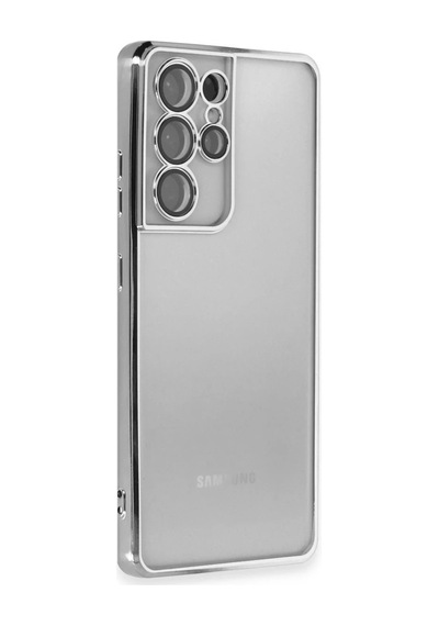 Samsung Uyumlu Galaxy S21 Ultra Kılıf Razer Lensli Silikon - Gümüş 0.2M-Çok Renkli