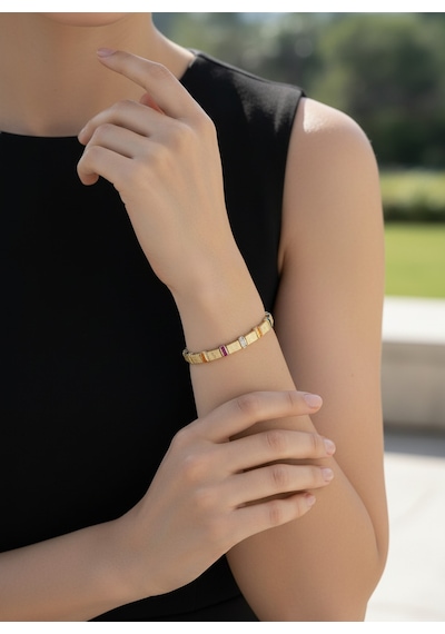 Valmont Accessories Kadın Gold Renk Renkli Baget Taşlı Dokulu Bileklik