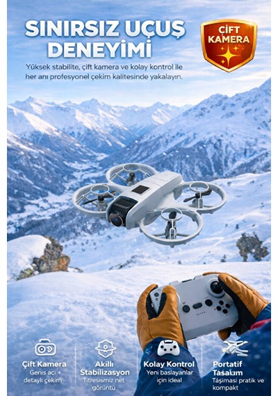 Mini Drone - Çift Kameralı Wifi Fpv Canlı Görüntü Aktarımlı Engel Tanımayan Led Işıklı Akıllı Drone