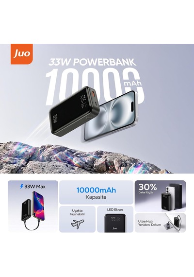 10000mah 33w Led Watt Amper Göstergeli Usb-a + Type-c Powerbank Taşınabilir Hızlı Şarj Cihazı