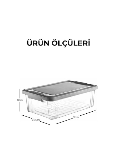 Mega Boy 7,5lt. Decobox Çok Amaçlı Saklama Kabı - Piknik Taşıma Seti - 7,5lt. Antrasit