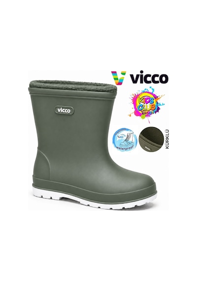 Vicco Mellow Kürklü Pvc Su Çizmesi Yağmur Botu Ortopedik Çocuk Bot Haki