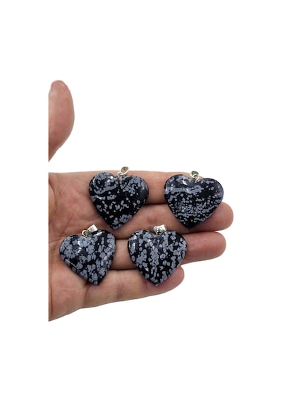 Pozitif Doğal Taş Kartanesi Obsidyen Kalp Kesim Kolye 310-5 Çok renkli
