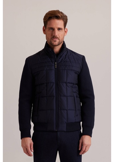 Ysf Erkek Lacivert Kolu Trikolu Slim Fit Mont