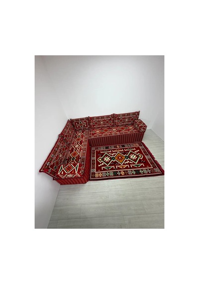 40 Cm Yüksek Minderli Otantik Şark Köşesi Takımı Kırmızı Anadolu Modeli 10 Parça