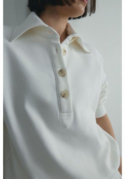 Suud Collection Ekru Polo Yaka Düğmeli Sweatshirt