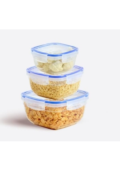 &fresh 3 Parça Kare Saklama Kabı Seti - Silikon Contalı, Hava Geçirmez, 500 Ml, 900 Ml, 1500 Ml, Modüler Ve İstifl Diğer