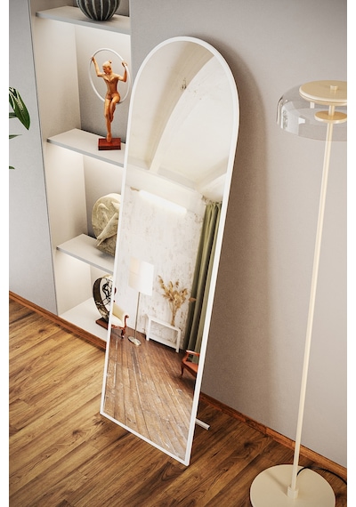 Evdemo Pamir Beyaz Metal Çerçeveli Ayaklı Oval Boy Aynası 180x50 Cm Beyaz